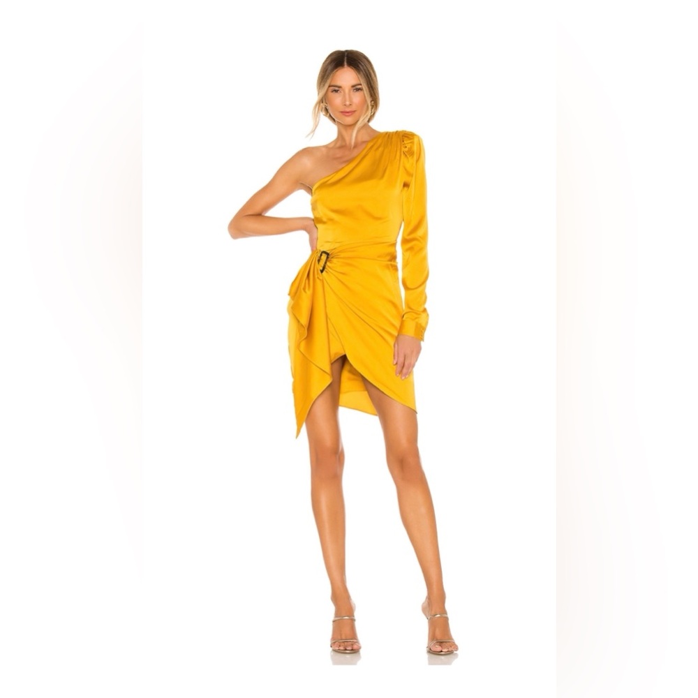 Lovers + Friends One-Shoulder Draped Yellow Cocktail Dress